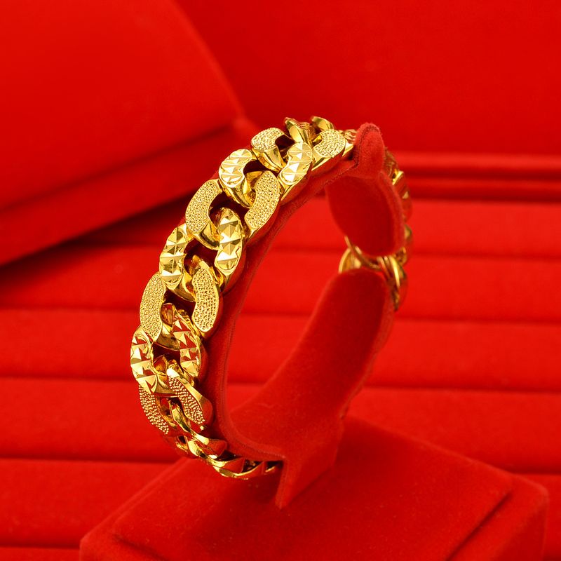 Vergoldetes Sandgold, breite Version, flaches Armband, NK-kubanische Kette, modischer Herrenschmuck_voghion.com