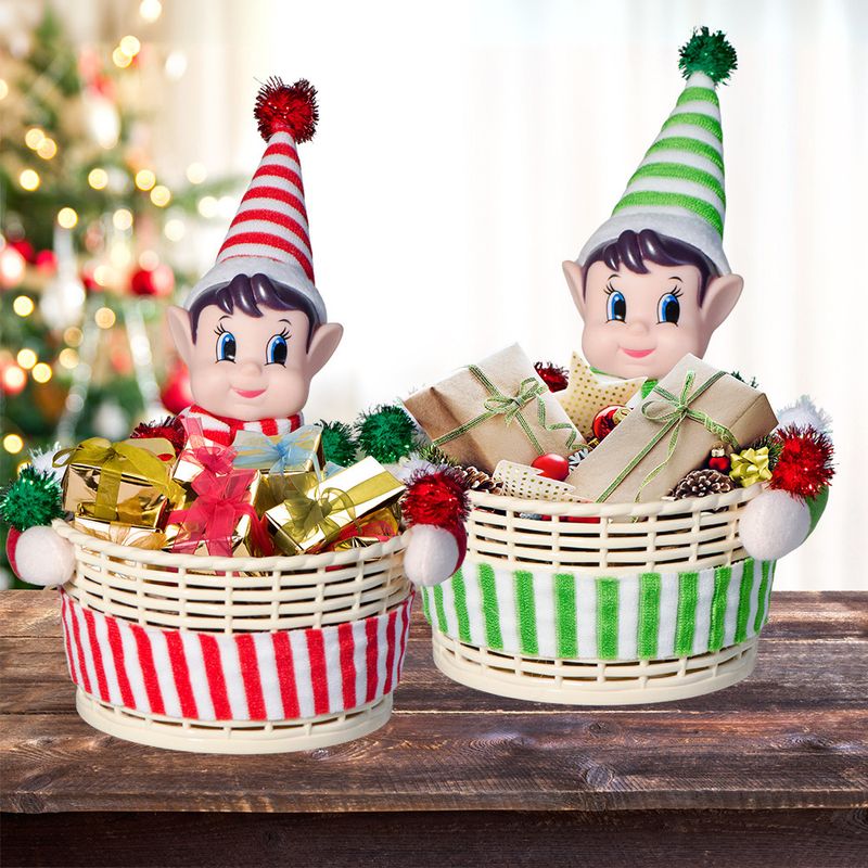 Golden Decoration Supplies Basket Snack Box Red Green Christmas Elf Candy Jar_voghion.com