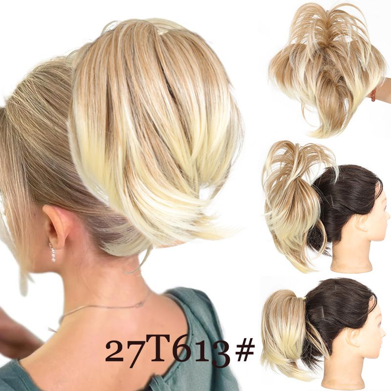 Ponytail extensions, claw clip straight bun Messy bun 25cm105g with flexible wire hair piece_voghion.com