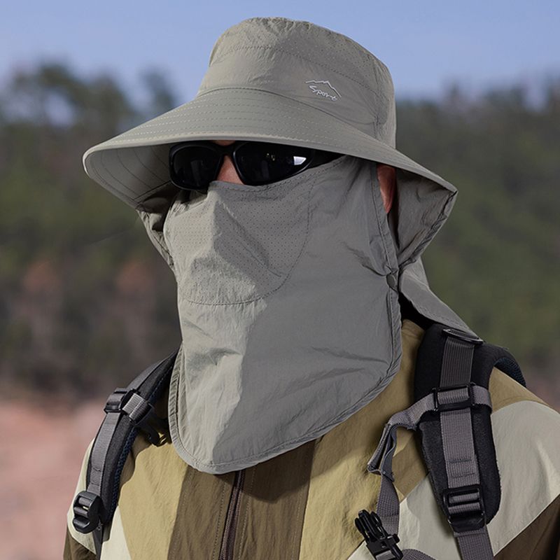 Moda Xioguan 100% poliestere 4 primavera/estate maschera da pescatore all'aperto, cappello di protezione, cappello da sole a scialle a tesa larga_voghion.com
