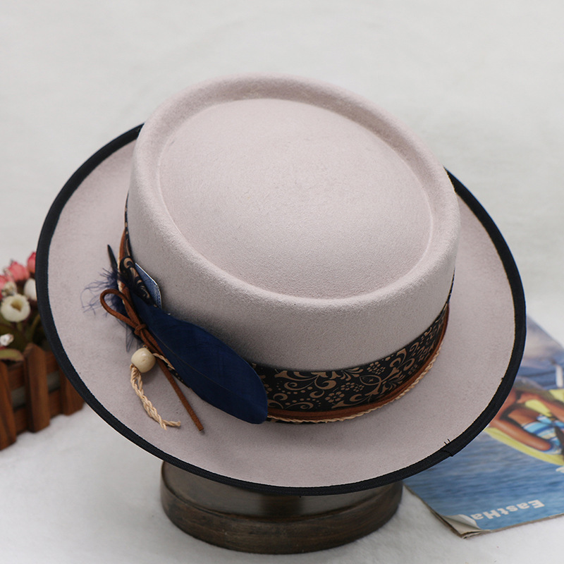 Cappello jazz ad anello in pura lana con fiocco, cappello autunnale e invernale per uomo e donna_voghion.com