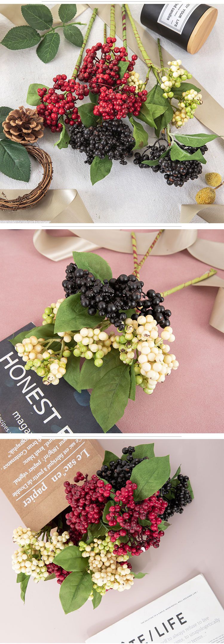 Douzizhi artificial flowers Christmas berries single branch artificial flowers wedding home decoration_voghion.com