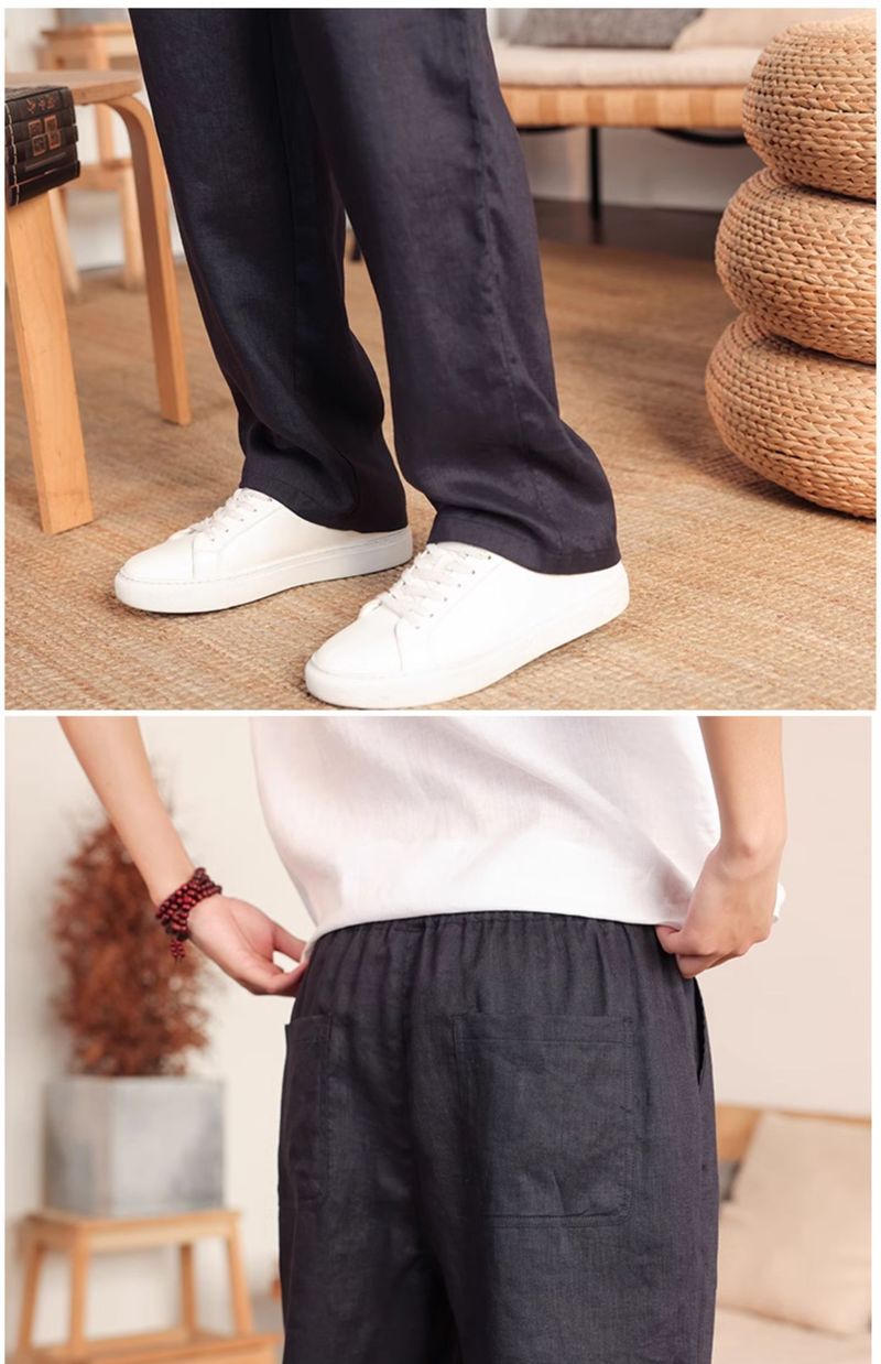 Men's Clothing Plus Size Linen Casual Pants Summer Thin Pants Loose Straight Pants Elastic Waist Cool Trousers_voghion.com