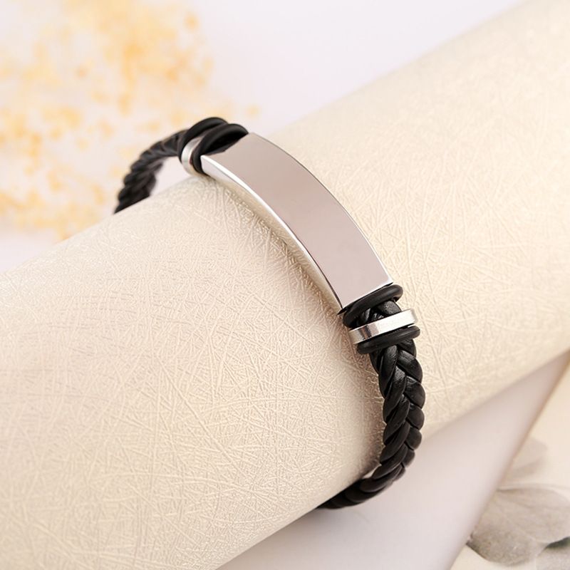 Bracciale da uomo in acciaio inossidabile con incisione in pelle di titanio intrecciata per eventi espositivi_voghion.com