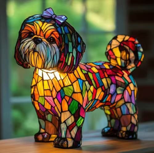 New Dog Series Resin Ornaments LED Night Light Art Animal Statue Creative Home Desktop Decoration_voghion.com