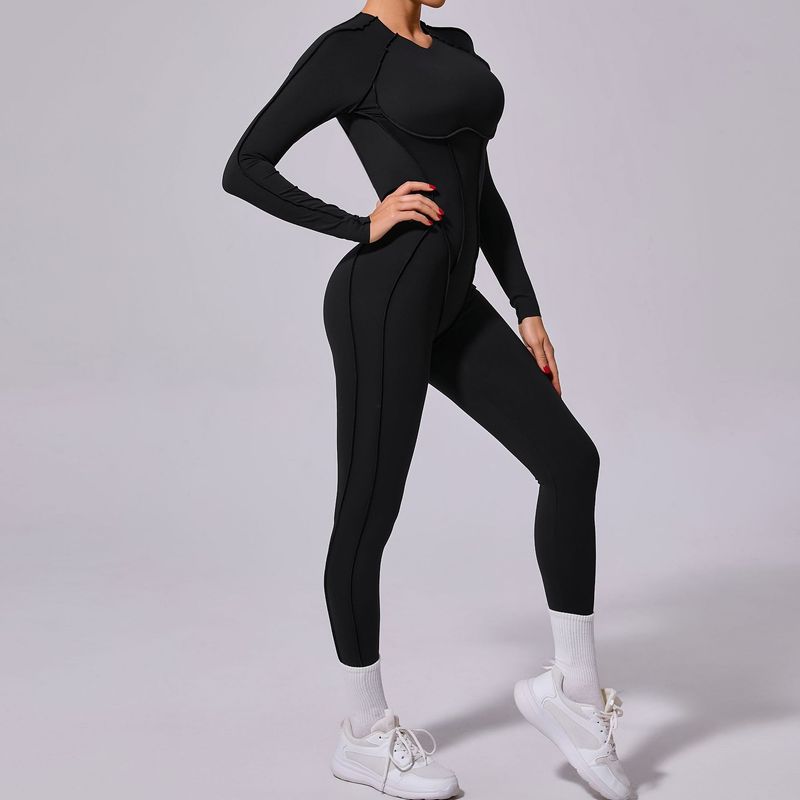 Tongfei New Winter One-Piece Sports Yoga Suit Backless Sleeve Long Pants Bodysuit Tight-Fitting 10122_voghion.com