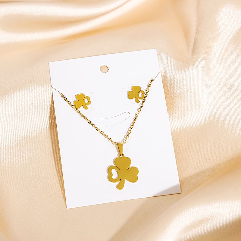 Set di orecchini e collana in acciaio inossidabile con ciondolo a forma di croce geometrica, occhio di palma e rosa_voghion.com