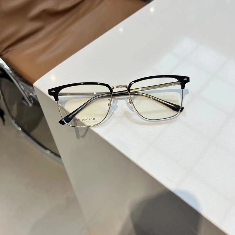 Men's Business Half frame TR Eyebrow Insert Heart Foot Frame Can be Equipped with Degree Anti Blue Light Flat Glasses_voghion.com