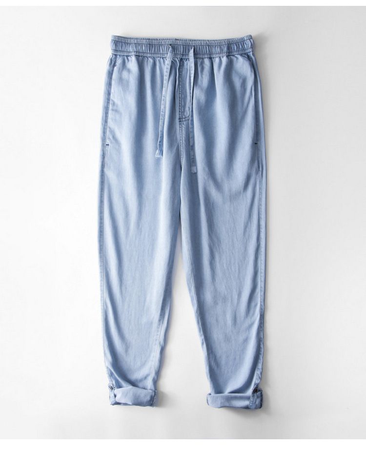Men's Clothing Linen Jeans Men's Thin Drape Straight Trousers Loose Cotton And Linen Retro Youth Elastic Waist Adjustable Trouser Legs_voghion.com