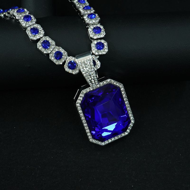 Ensemble de bijoux pour hommes, tendance, nouveauté, offre spéciale, chaîne cubaine en diamant avec pendentif en pierre précieuse colorée, collier classique pour hommes_voghion.com