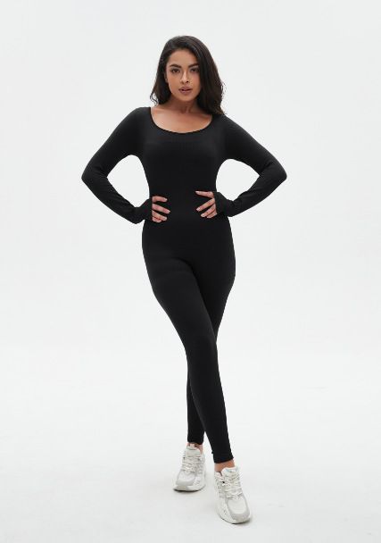 Body da yoga senza cuciture a vita alta e maniche lunghe - Tuta da allenamento elasticizzata lunga per donna, controllo della pancia e traspirante_voghion.com