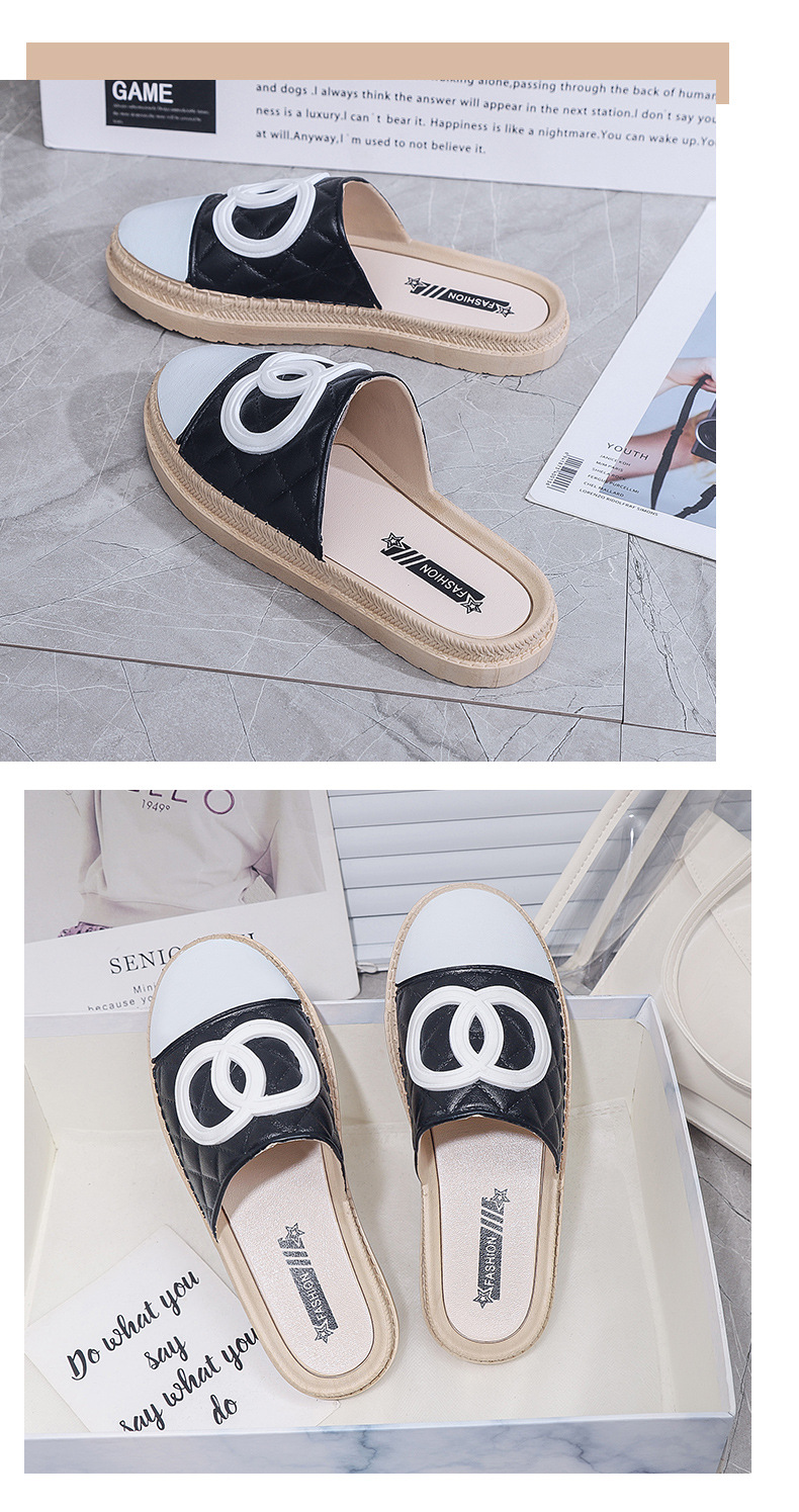 Hallef Pantoffelen fir Fraen, déi Summer Ins Moud flaach Schong droen, Koreanesch Versioun Lazy Schong, Ee Fouss Déck Sohle_voghion.com