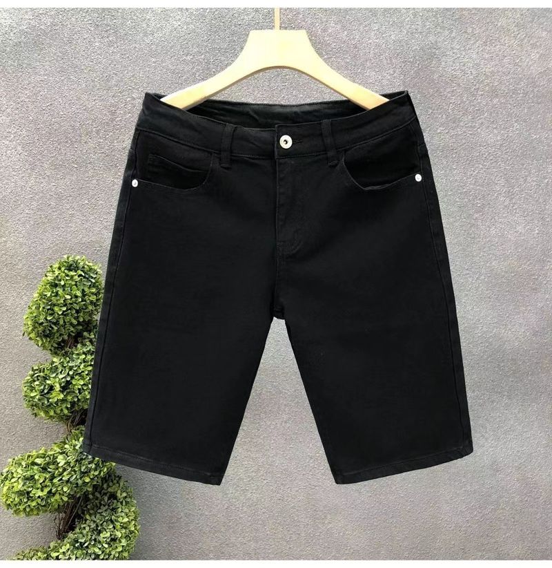 Capris in denim alla moda e alla moda da uomo, pantaloncini casual sottili ed elasticizzati estivi, pantaloncini traspiranti versatili in tinta unita per uomo_voghion.com