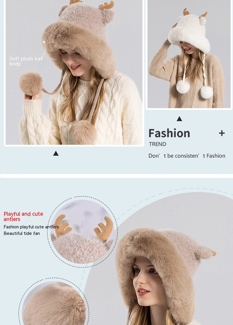 Cappello caldo da esterno Cappello invernale in lana per bambini Cappello in lana lavorata a maglia con corno di cervo Cappello di protezione per le orecchie alla moda Tendenza moda Versatile_voghion.com