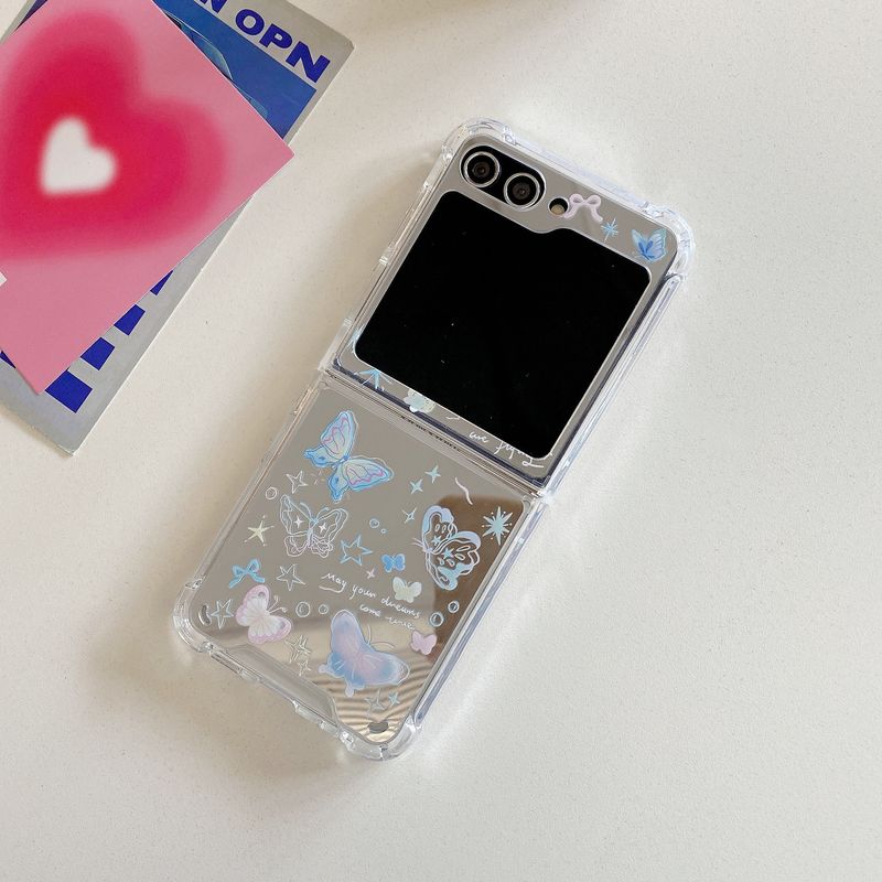 Mirror Blue Butterfly for Samsung ZFlip 5 phone case ZFlip 4/3 fold folding screen protector cover Japan and South Korea_voghion.com