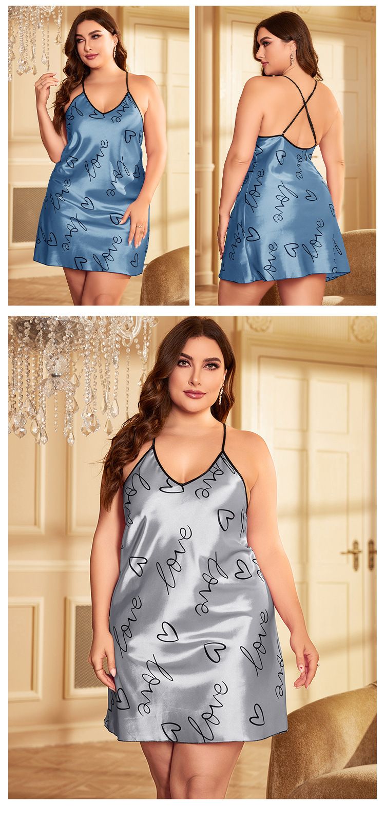 Women's Ice Camisole Nightdress Summer Thin Sexy Backless Silk Printed Nightgown_voghion.com