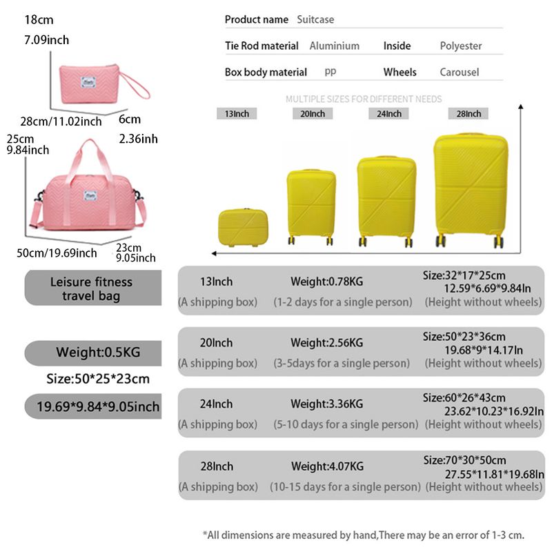 Premium PP Luggage Set With Travel Bag Cosmetic Case - 6-Piece Lightweight Suitcase Collection Durable Spinner Wheels, Versatile For Leisure Travel_voghion.com