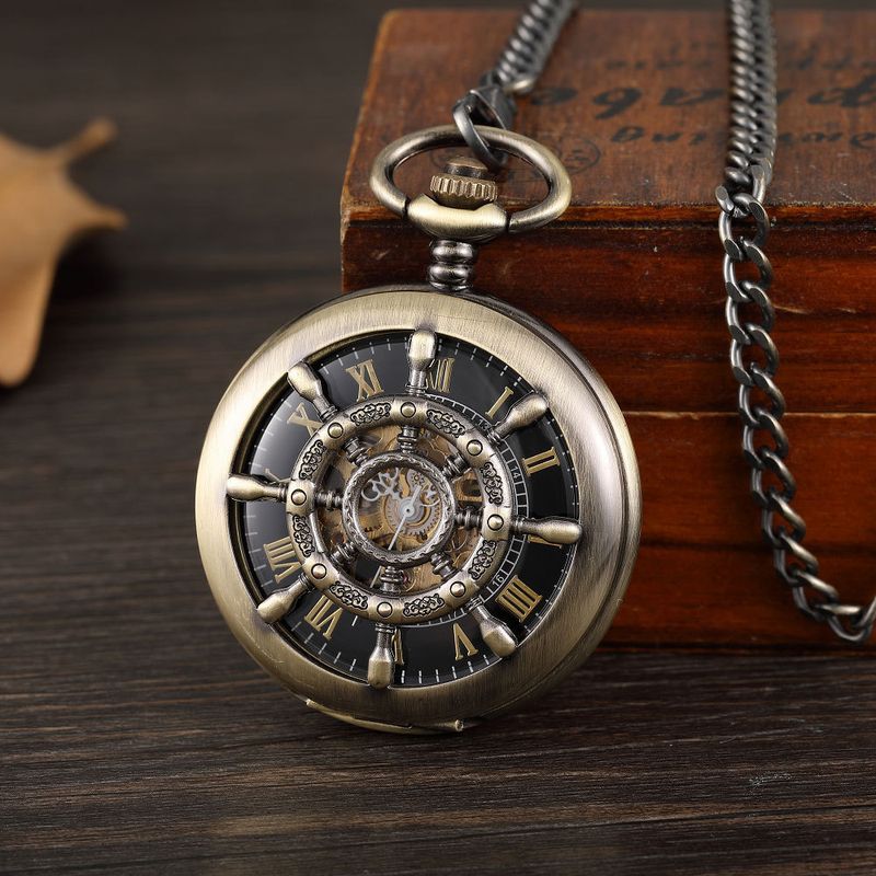 New Large Hollow Round Carved Roman Numerals Lace Mechanical Pocket Watch Model_voghion.com