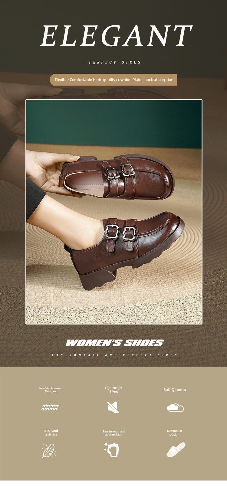 Damen 2025 Neuankömmling Authentische Loafer Dicke Sohle Höhe erhöhende Lederschuhe Britischer Stil_voghion.com