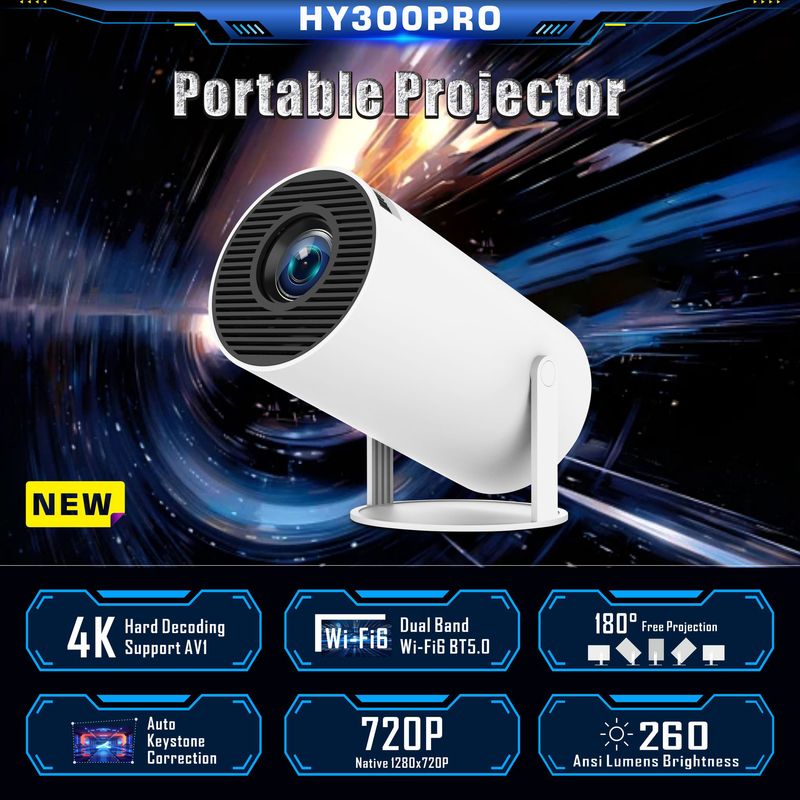 HY300Pro Projector, 1080P Full HD Supported Home Theater Projector With Allwinner H713 Chip, Mini Portable Outdoor Movie Projector For Bedroom Wall St_voghion.com