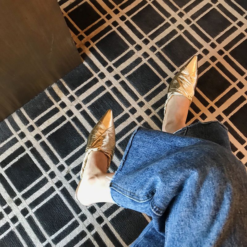 Chaussons pointus, talons bas, demi-chaussures pour femmes_voghion.com