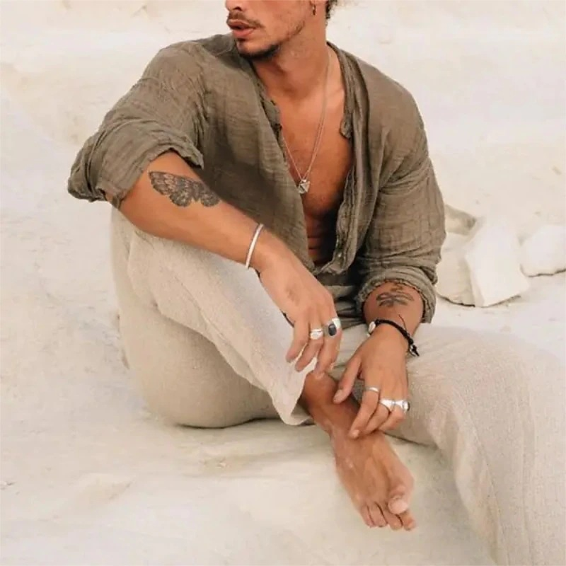 Summer Men's Beach Thin Youth Casual Sun Protection Thin Long Sleeved Shirt_voghion.com