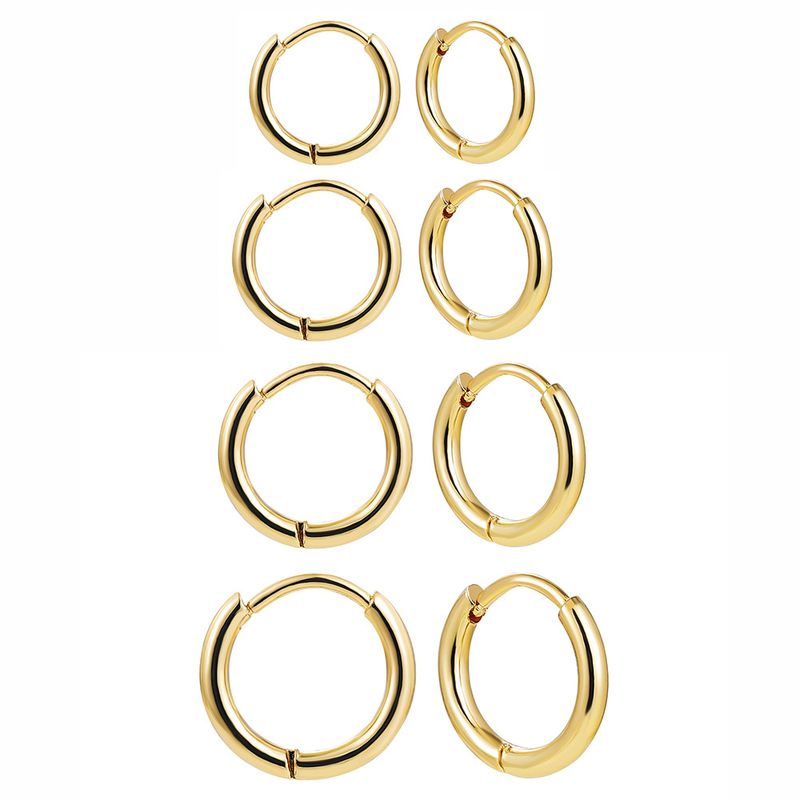 Sieradenset voor dames Fashionr Supply Retro Fashion Eenvoudige roestvrijstalen oorbel Veelzijdige ronde hoepeloorbellen_voghion.com