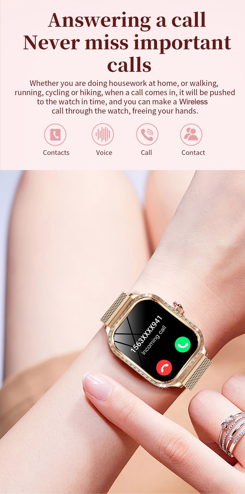 1,75 inç Kavisli Ekranlı Elmas Kalp Atış Hızı Kan Oksijen Uyku Adım Sayacı IP68 Su Geçirmez Bluetooth Çağrı Akıllı Saat_voghion.com