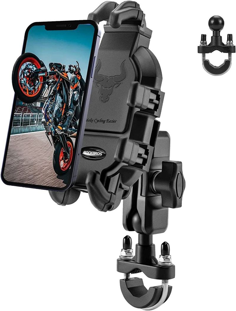 Support de téléphone pour moto ROCKBROS avec absorption des chocs, réglable à 360 degrés, pour téléphones de 4,7 à 7,1 pouces_voghion.com