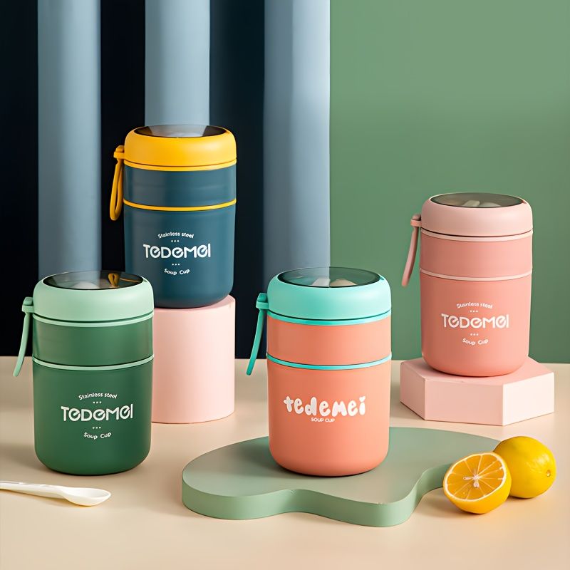 Contenitore per alimenti a tenuta stagna LOCSEE da 710 ml con cucchiaio pieghevole, contenitore bento isolato per scuola, ufficio, campeggio, picnic, lavabile in lavastoviglie, impilabile, 148_voghion.com