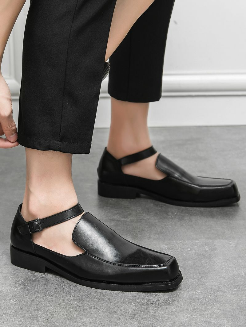 Sandali traspiranti estivi nuovi da uomo, scarpe casual in pelle con punta quadrata_voghion.com