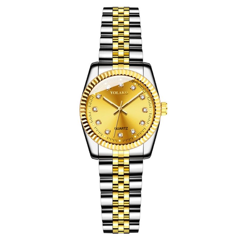 Reloj de acero inoxidable con calendario para hombre y mujer, con diamantes dorados y calendario para sala de negocios_voghion.com
