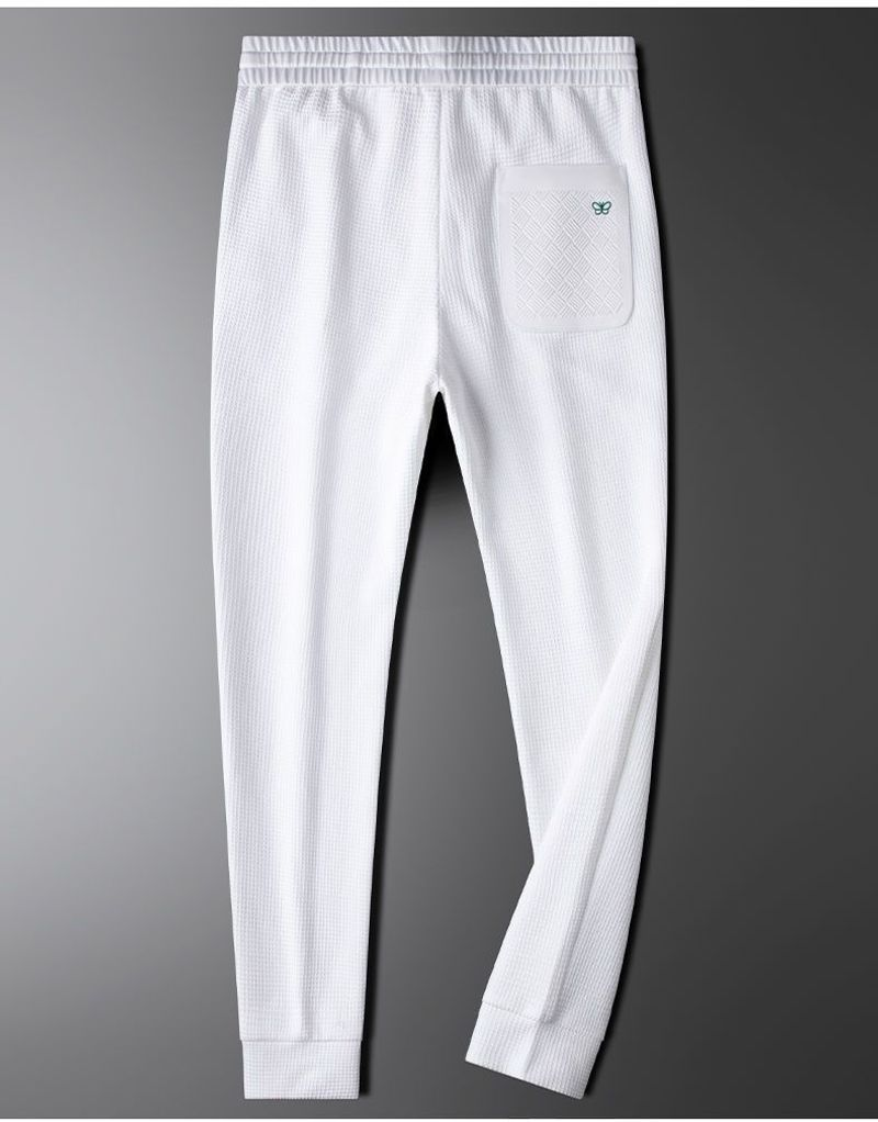 Leichte Luxusmode Europäische Waren Frühling Herbst Waffel karierte weiße Hosen für Herren Slim Fit und weich lässig_voghion.com