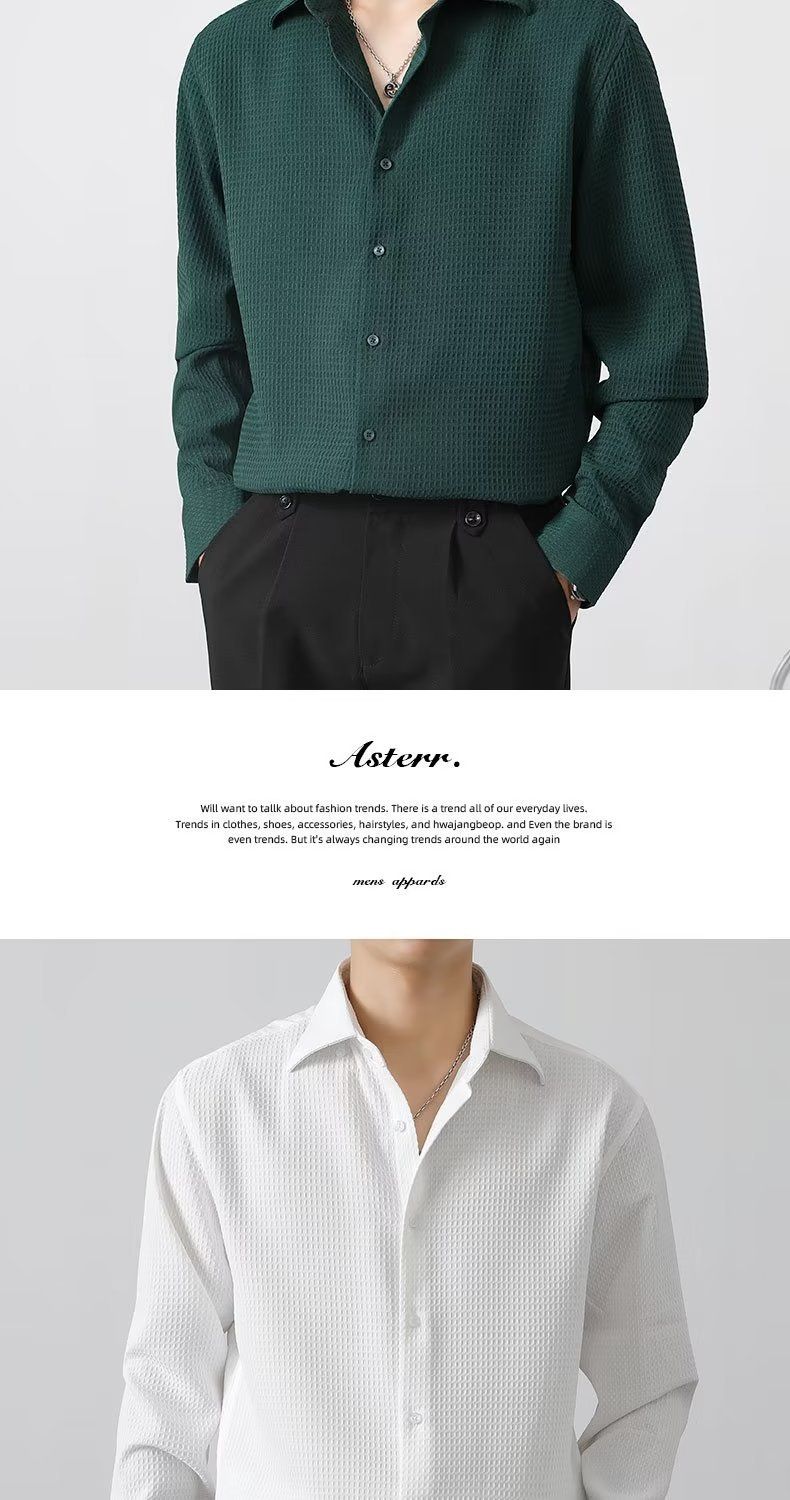 Camicia da uomo francese business casual, di alta qualità, a maniche lunghe, primavera-autunno, vestibilità aderente, tendenza, attraente_voghion.com