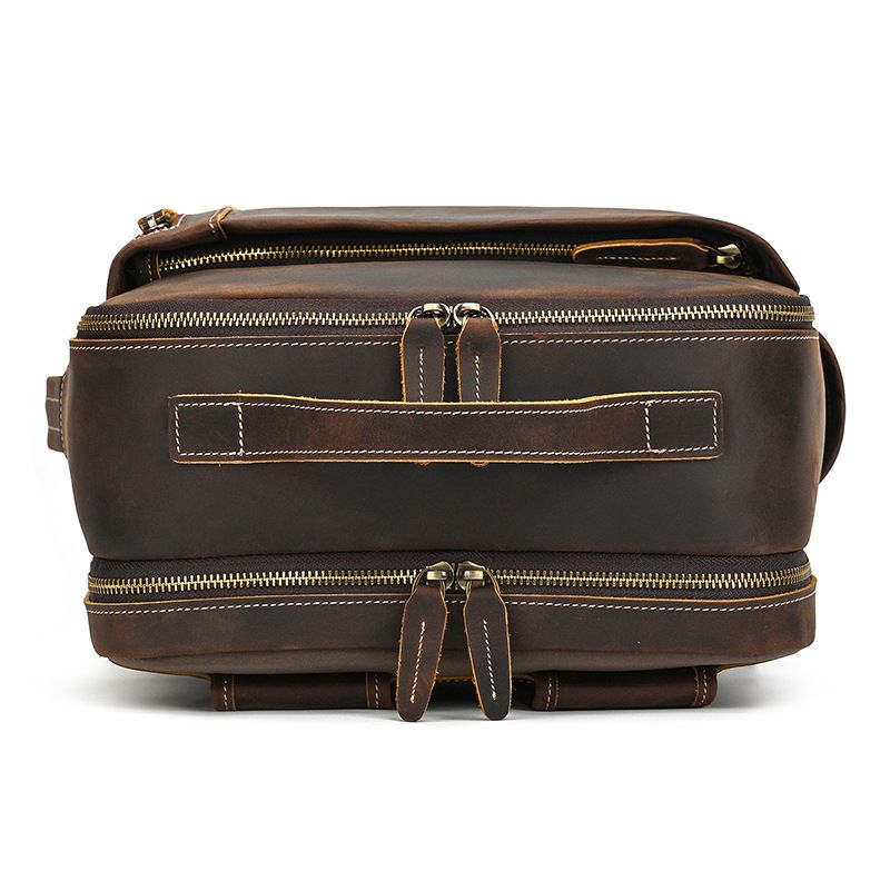 Top Layer Rindsleder Herren Crazy Horse Business-Rucksack mit großer Kapazität 16 Zoll lässige Reisetasche aus echtem Leder_voghion.com