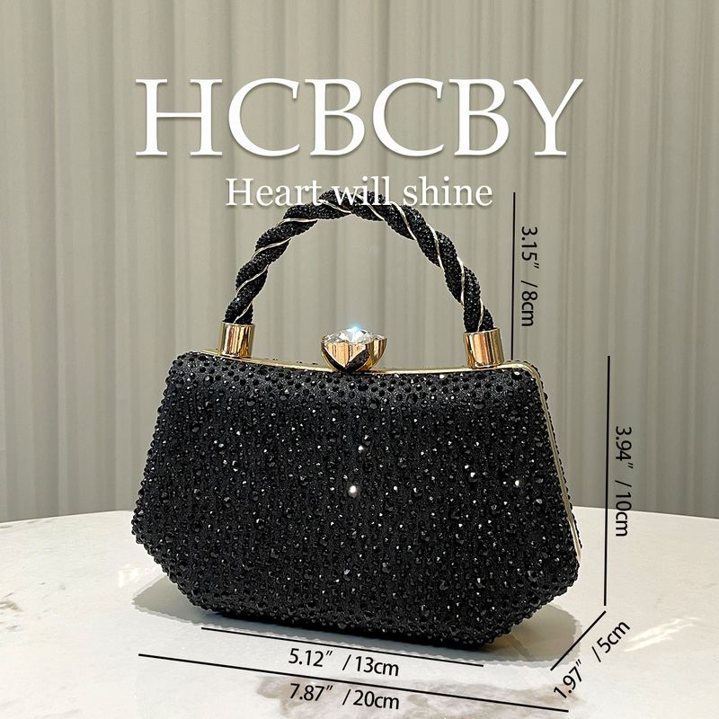 Borsa a mano da sera elegante e alla moda da donna, con pochette in strass e diamanti a doppia faccia, nera e lucida._voghion.com