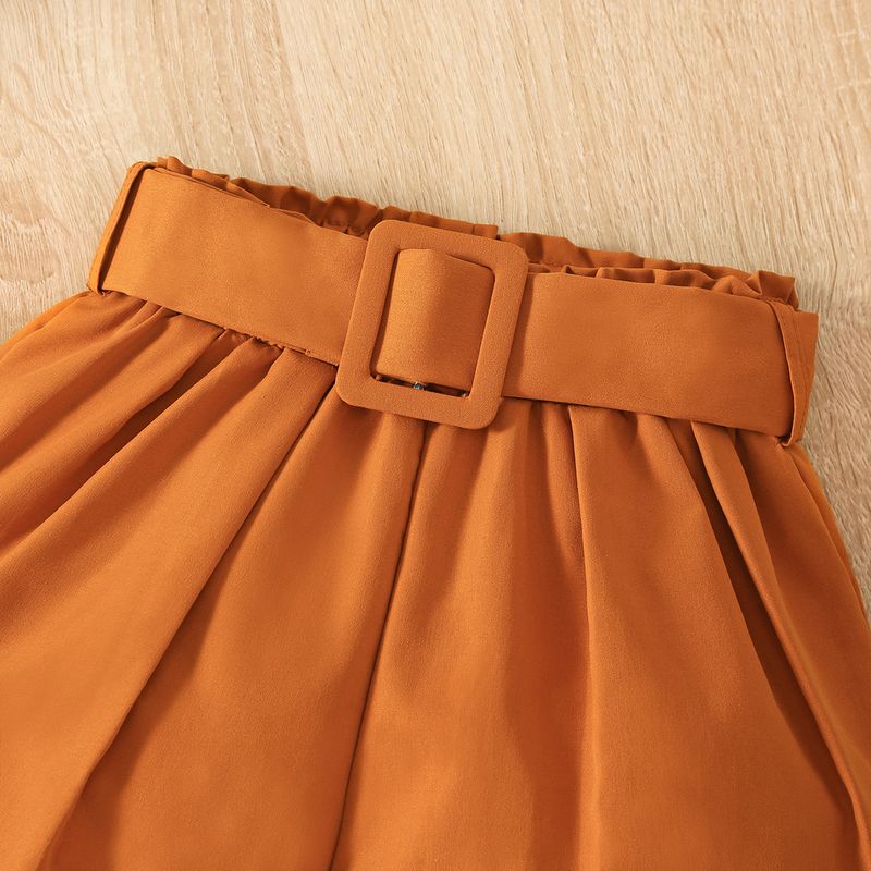 New Summer Girls' Set, Small Medium Children's Diagonal Shoulder Suspender with Flying Sleeves Top+Shorts and Hat Three_voghion.com