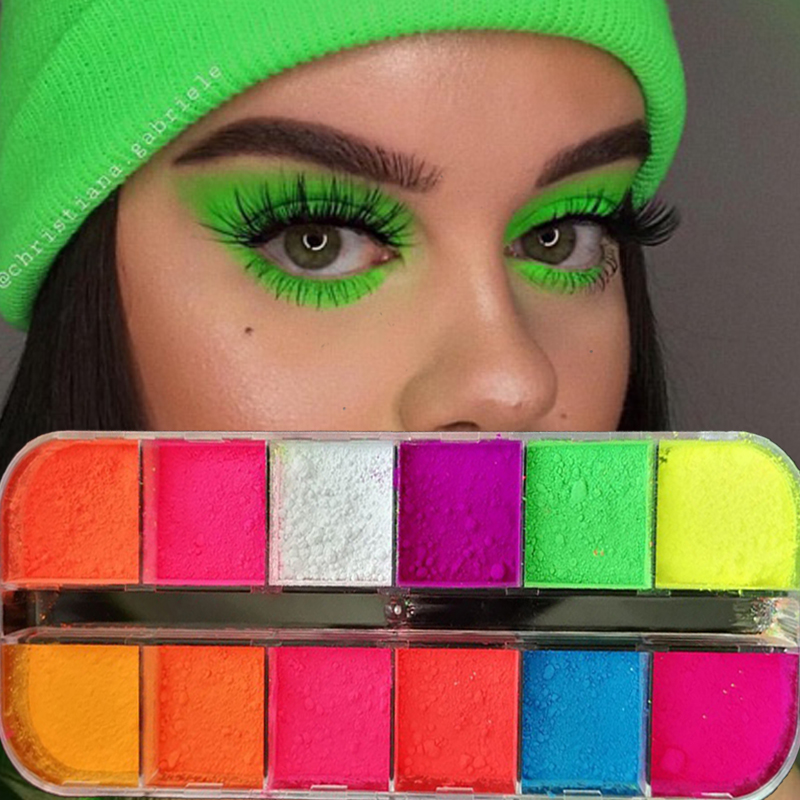 Colors Matte 12 Neon Eyeshadow Palette Fluorescent Pigment Metallic Makeup Palette Glitter Eyeshadow Palette_voghion.com