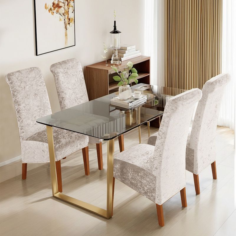 Premium Elastic Velvet Chair Cover - Gold Diamond Pattern For High Back Dining Chairs (Luxury Home & Hotel Use)_voghion.com