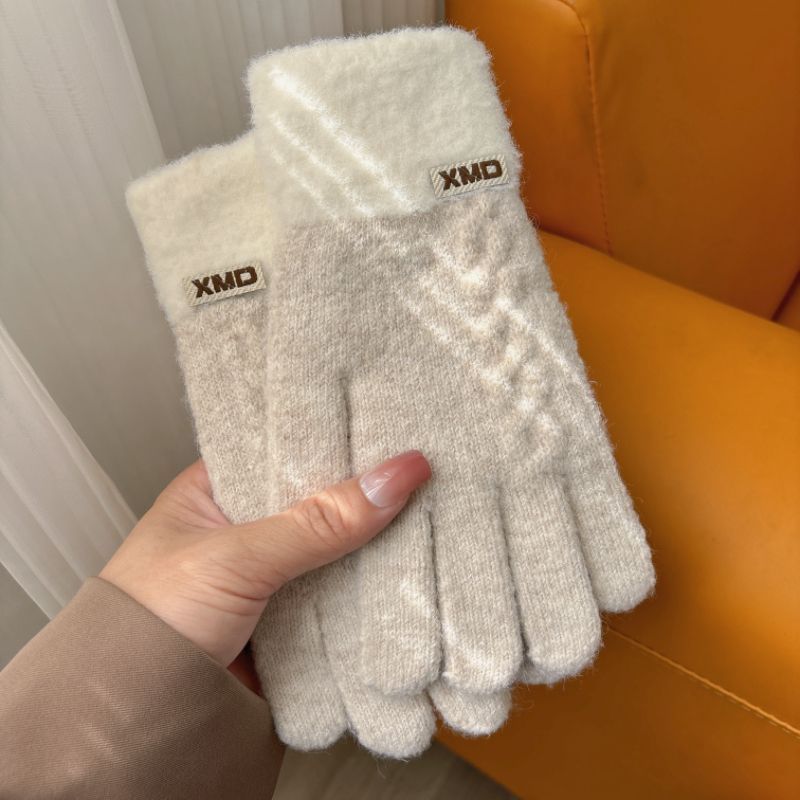 Gants d'hiver pour femmes, chauds et résistants au froid, en laine tricotée, cinq doigts, antigel, écran tactile, protection complète des doigts_voghion.com