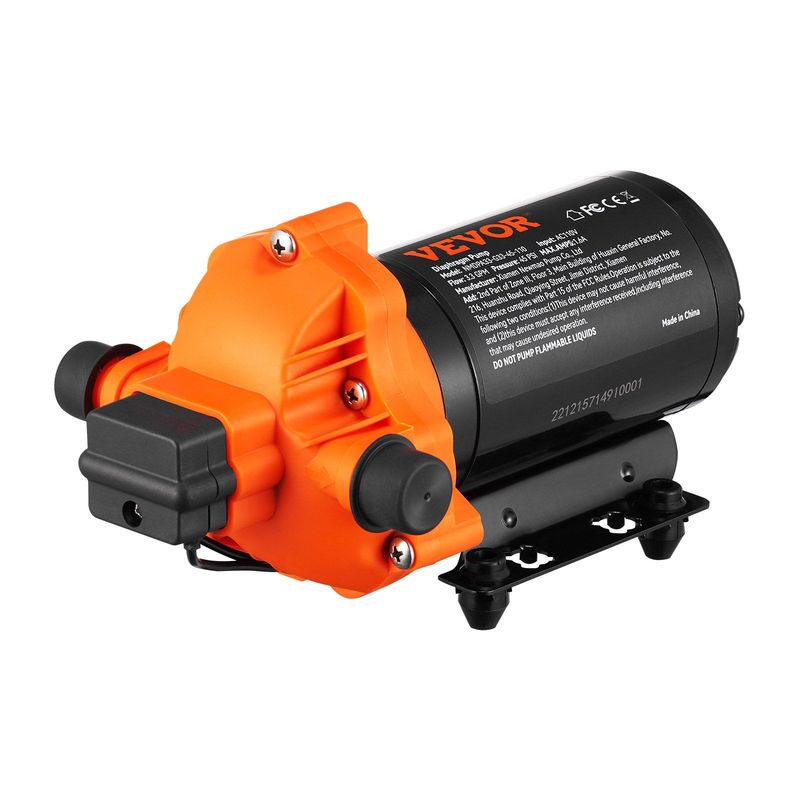VEVOR Water Diaphragm Pump, 110V AC, 3.3 GPM Flow, 45 PSI Rated Pressure (40-80 PSI Adjustable), 1/2" MNPT Self Priming Sprayer Pump With Pressure Switch For RV Camper Marine Boat Lawn, FCC Certified_voghion.com