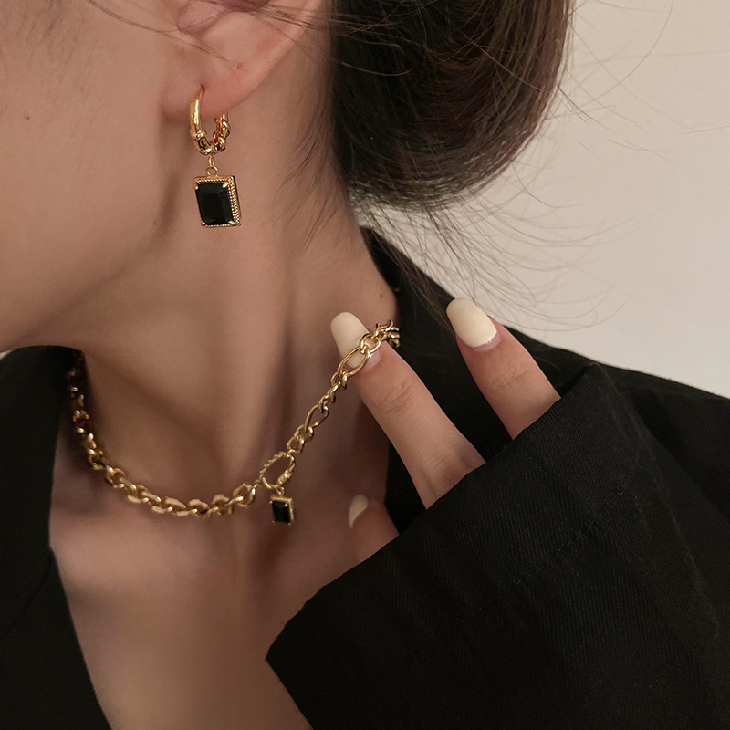 Orecchini pendenti in zircone quadrato nero sterling Sier VENUS per accessori per gioielli di moda per ragazze e donne_voghion.com