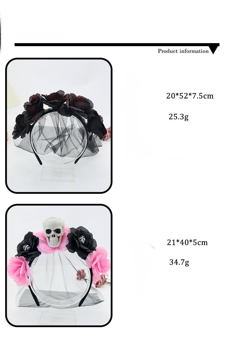 Nova faixa de cabeça de malha de caveira de terror para Halloween, máscara de rosa, luz, design de nicho de luxo_voghion.com