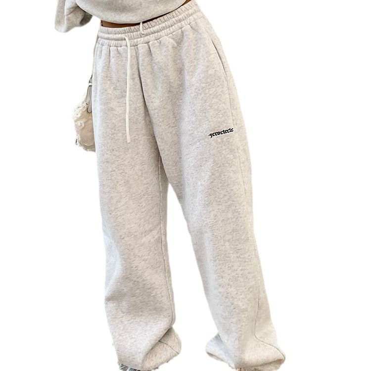 Kadınlar İçin Amerikan Tarzı Trend Gri Sweatshirt Seti, İlkbahar, Sonbahar, Kış, İnce Bol Tembel Rahat Jogger Pantolon_voghion.com