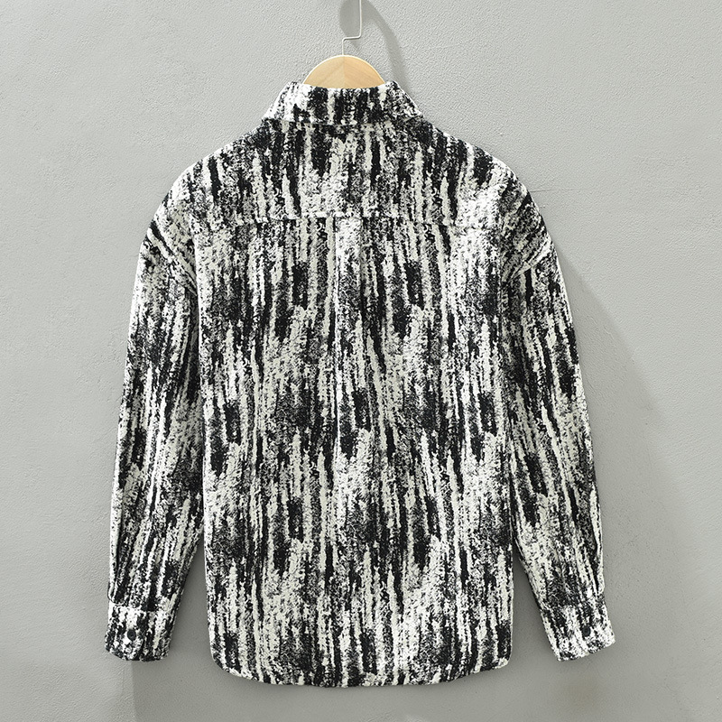 1323 Camicia con motivo a fiocco di neve da uomo, a maniche lunghe, alla moda, giapponese, versatile, casual, da sostituire in un unico pezzo_voghion.com