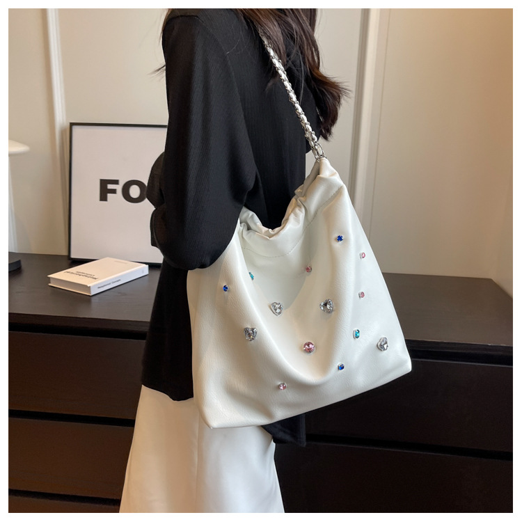 Kette Müll Tasche Tasche frauen Neue Trendy Mode Damen Tasche Schulter Tasche Farbe Diamant Einkaufstasche Große Kapazität Eimer tasche_voghion.com