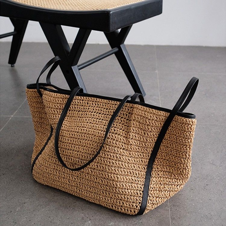 Nuova borsa da donna in rafia pigra portatile in stile occidentale per anziani di grande capacità_voghion.com