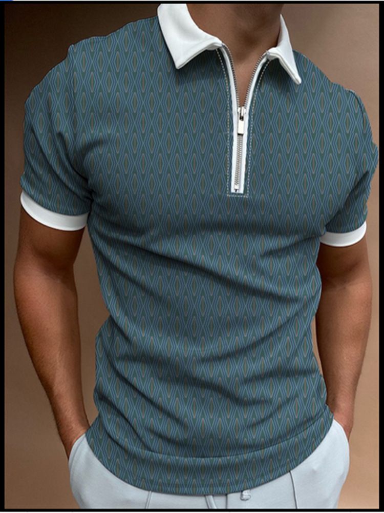 Men's Clothing Spring/Summe New Polo Shirt Zipper Print Men's Polo Shirt_voghion.com