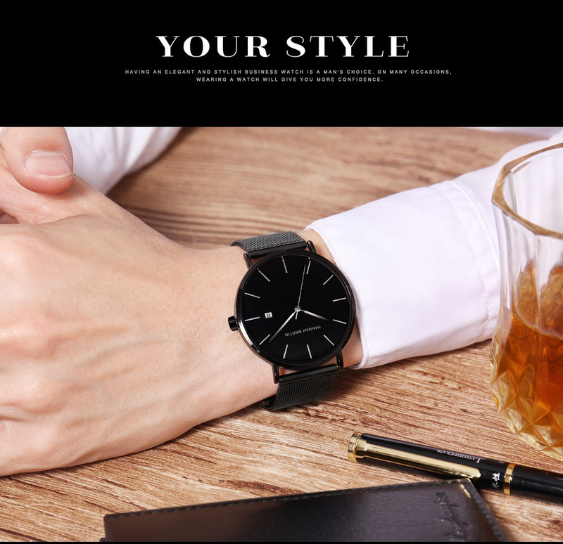Men's Stainless Steel Waterproof Watch With Japanese Quartz Movement, Date Display, Minimalist Design, Blue Dial Dark Blue Steel Belt Watch_voghion.com