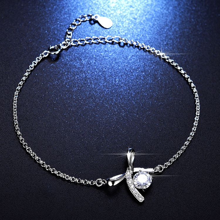 Catena con sei archi a forma di fiocco per donna, semplice braccialetto alla moda con girasole imitato in moissanite_voghion.com